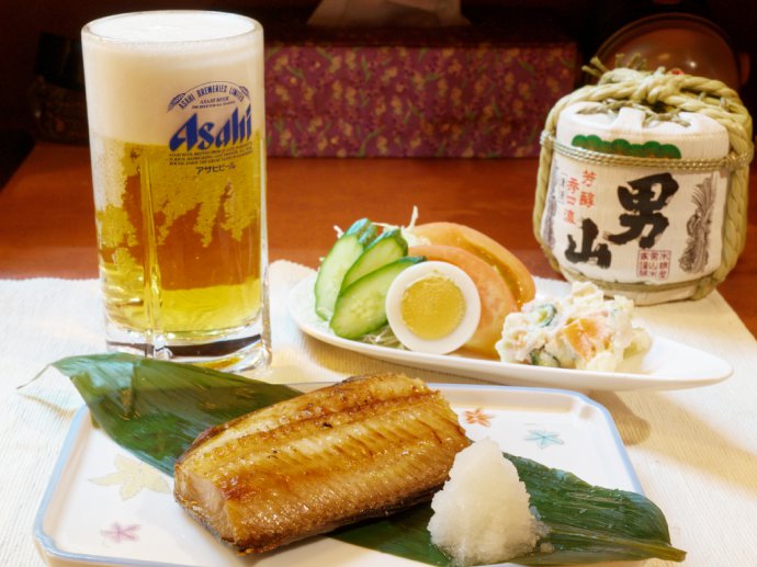 北海道直送の焼魚とワンドリンク（ビール・サワー）